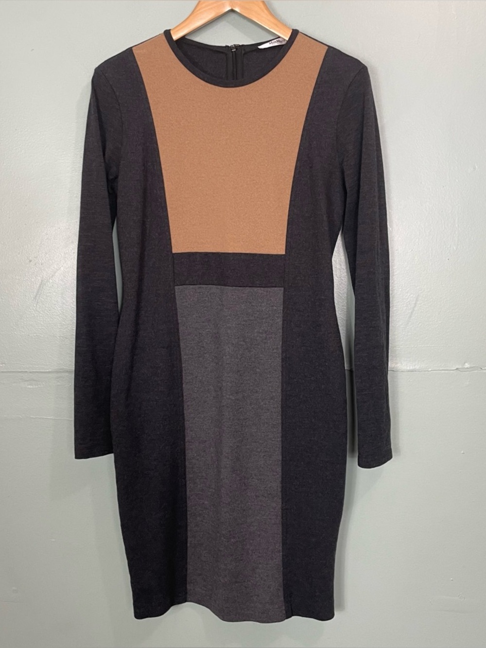 Max Mara Fagotto Wool Colorblock Sweater Dress Body Con Gray Cream UK 46 US 12